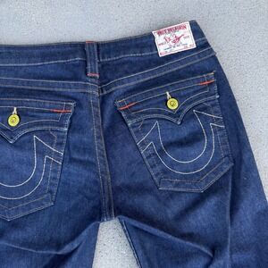 True Religion Women Joey Flare Jeans Dark Wash Low Rise Size 30 Made in USA
